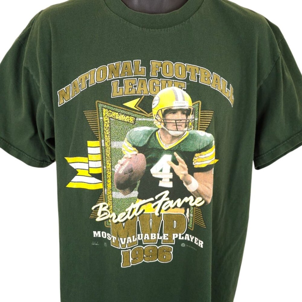 Vintage Green Bay Packers T Shirt Mens Size Large Green 90s Brett Favre NFL MVP
